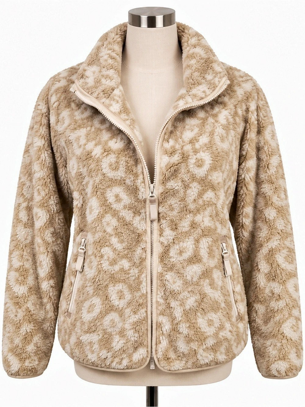 all in motion Women's High Pile Sherpa Full Zip Jacket Beige & White Medium